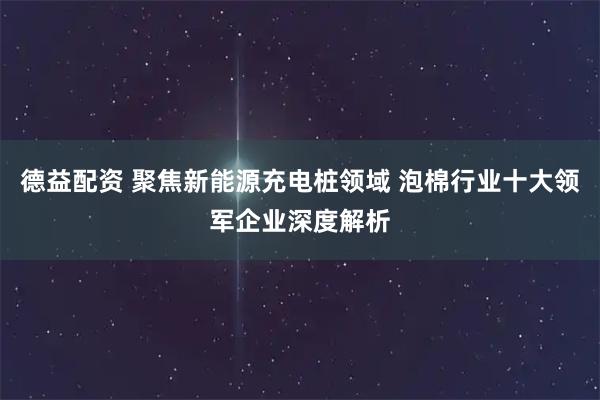 德益配资 聚焦新能源充电桩领域 泡棉行业十大领军企业深度解析